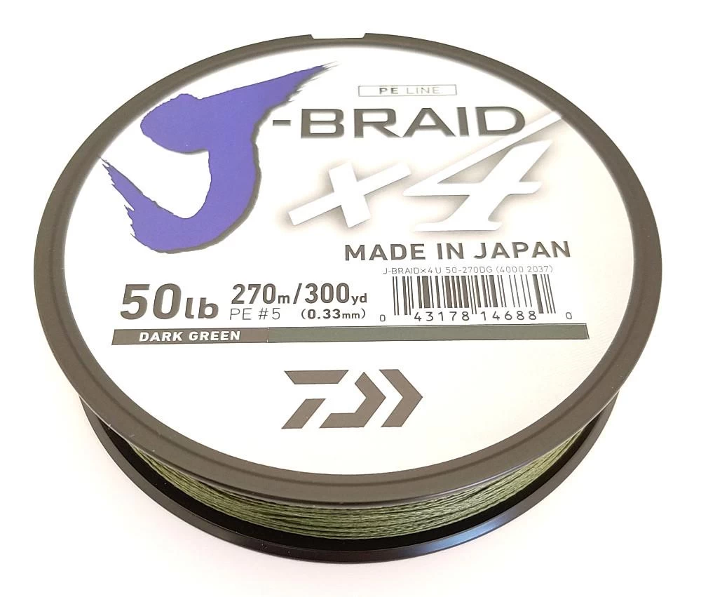 Daiwa J-Braid X4 Braided Line 300 Yards Dark Green 3 Daiwa J-Braid X4 Braided Line 300 Yards Dark Green